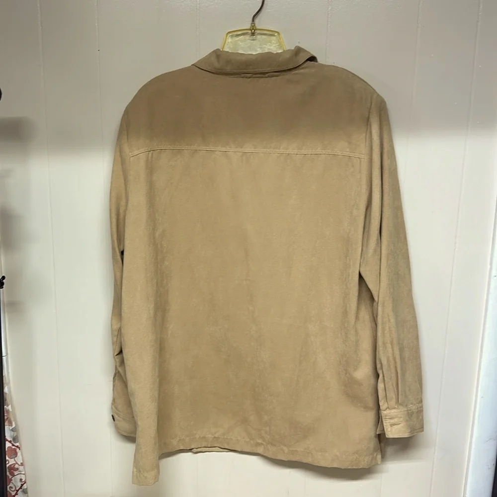 Erin London Faux Suede Polyester Tan Shirt Jacket Button Down SzL